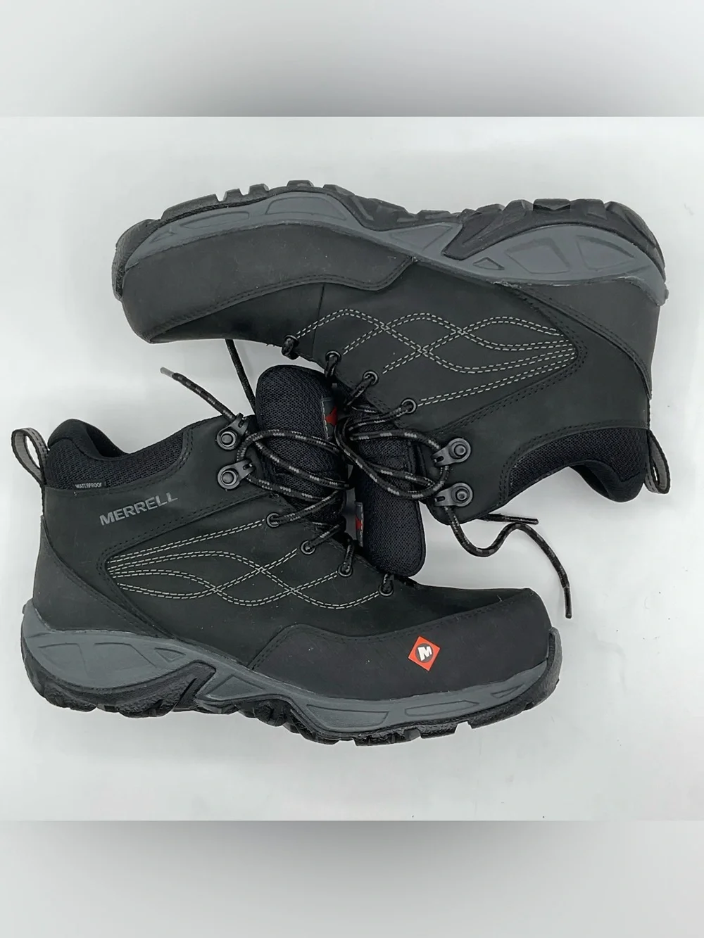 Merrell Work Men’s 8.5 M Black Leather Composite Toe Safety Work Boots ASTM